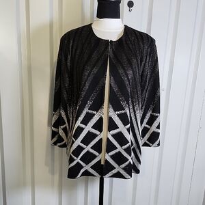 Ming Wang Womens Black Silver Sparkle Knit Jacket Cardigan Top Size XL